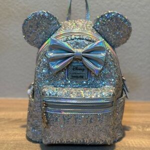 Disney Loungefly Holographic Silver Sequin Backpack